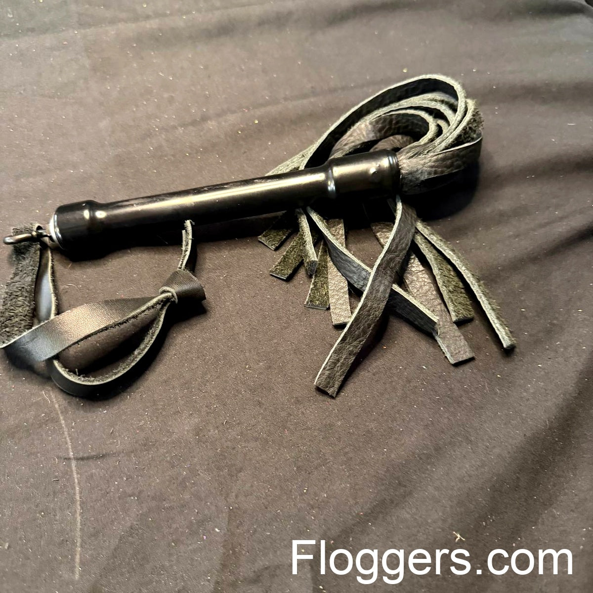 Medium PVC Handle Flogger, 8" Black Cowhide Falls, 6" Handle