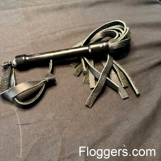 Medium PVC Handle Flogger, 8" Black Cowhide Falls, 6" Handle
