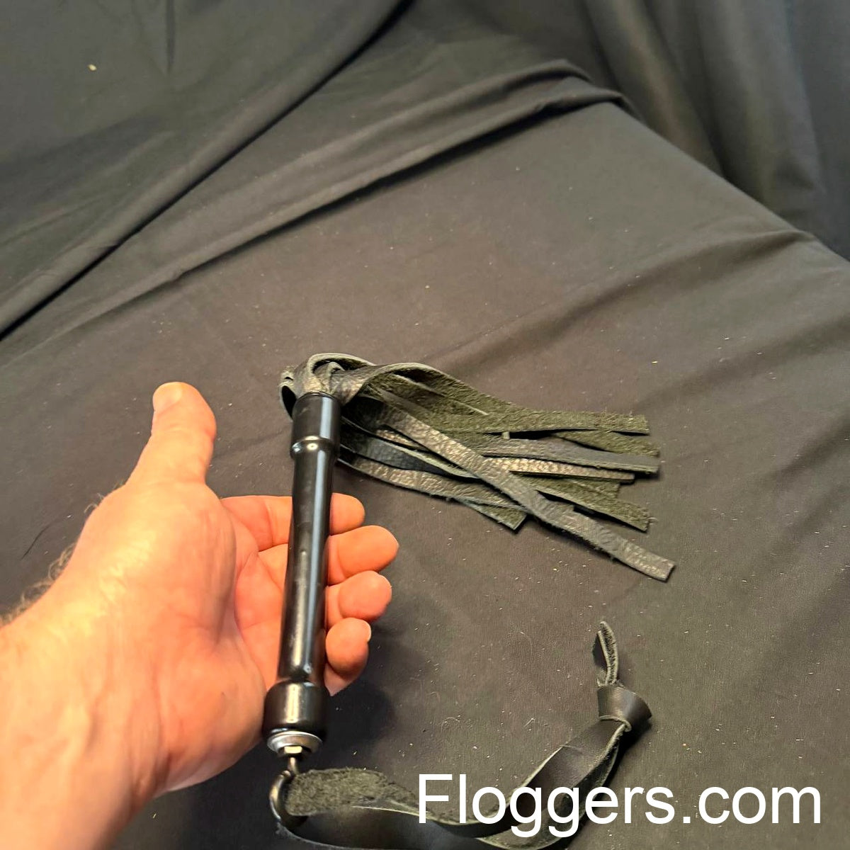 Medium PVC Handle Flogger, 8" Black Cowhide Falls, 6" Handle