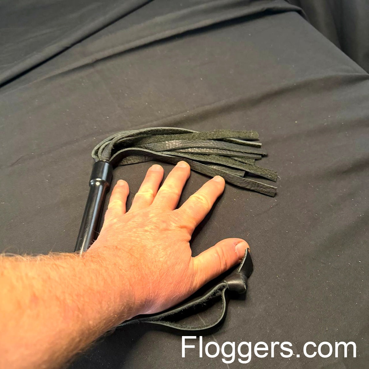 Medium PVC Handle Flogger, 8" Black Cowhide Falls, 6" Handle