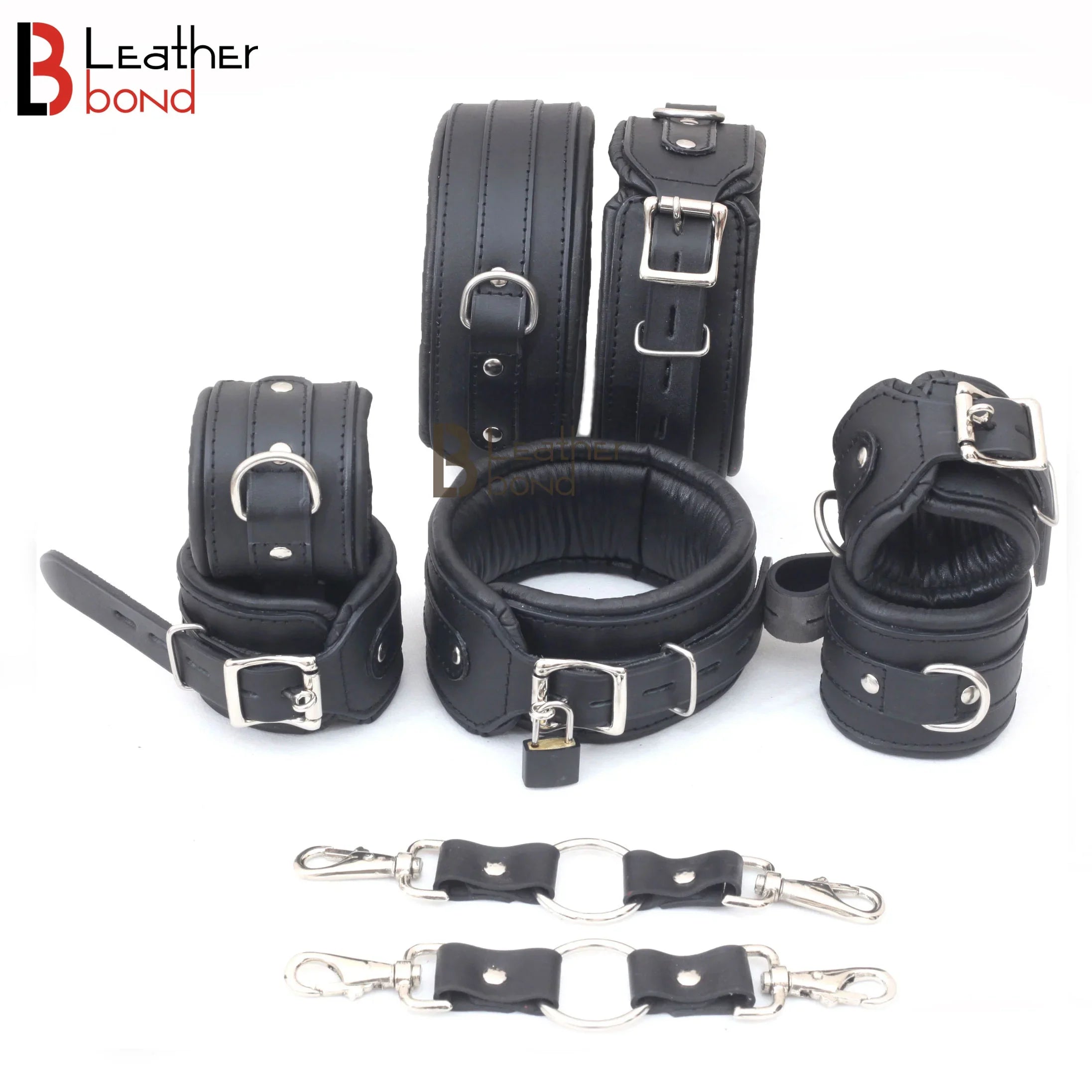 Leather Cuffs Set Unisex Bondage BDSM Gear Padded Adjustable Ankle Thigh Wrist Restraints Cow Leather Fun Couple Sex Toys