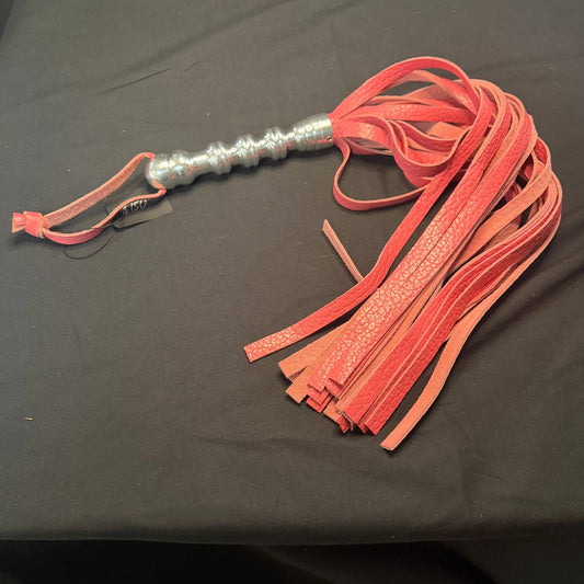 Large Aluminum Handle Flogger with Pink Leather Falls, 19" Falls, 7" Handle