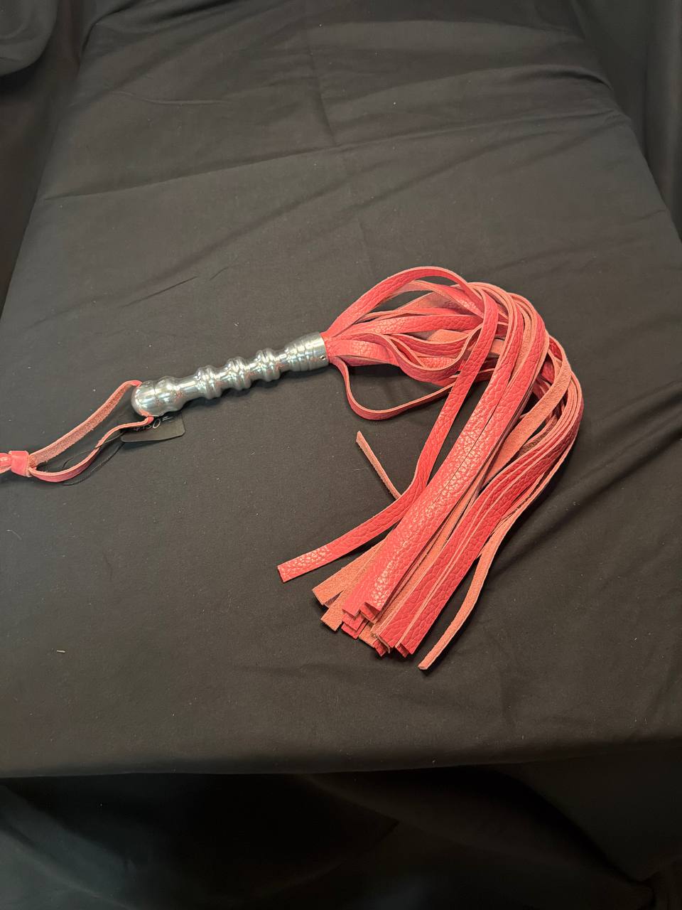 Large Aluminum Handle Flogger with Pink Leather Falls, 19" Falls, 7" Handle