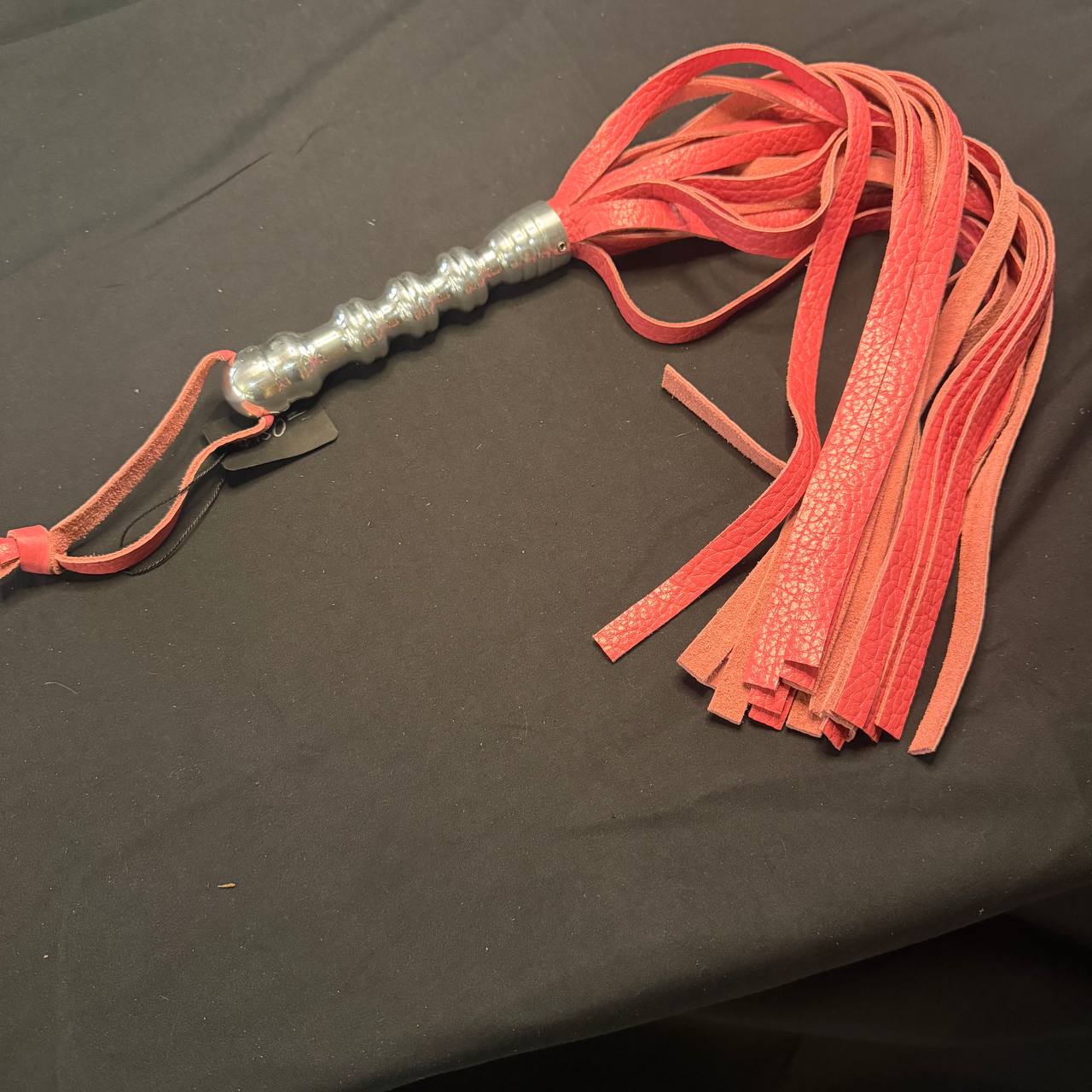 Large Aluminum Handle Flogger with Pink Leather Falls, 19" Falls, 7" Handle