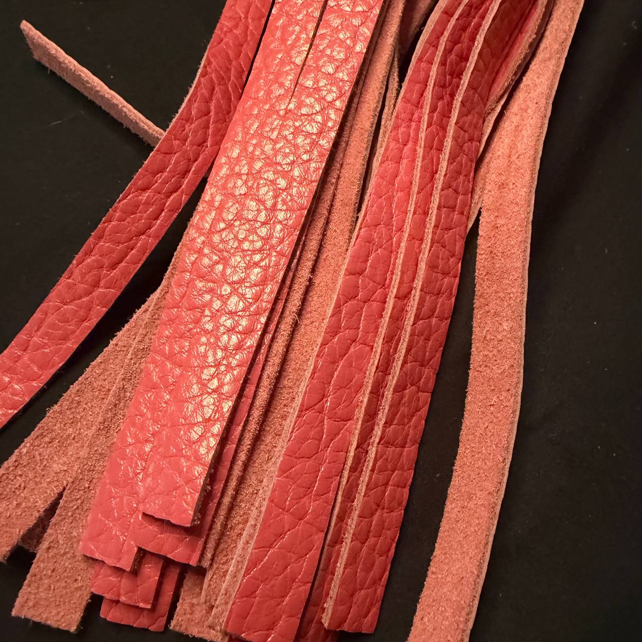 Large Aluminum Handle Flogger with Pink Leather Falls, 19" Falls, 7" Handle