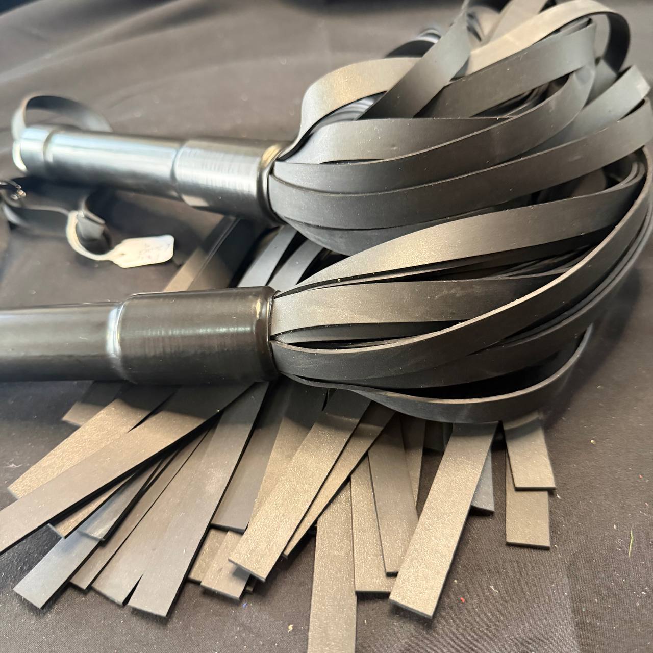 Pair of Large PVC Handle Floggers with 19" Rubber Falls and 8" Handle