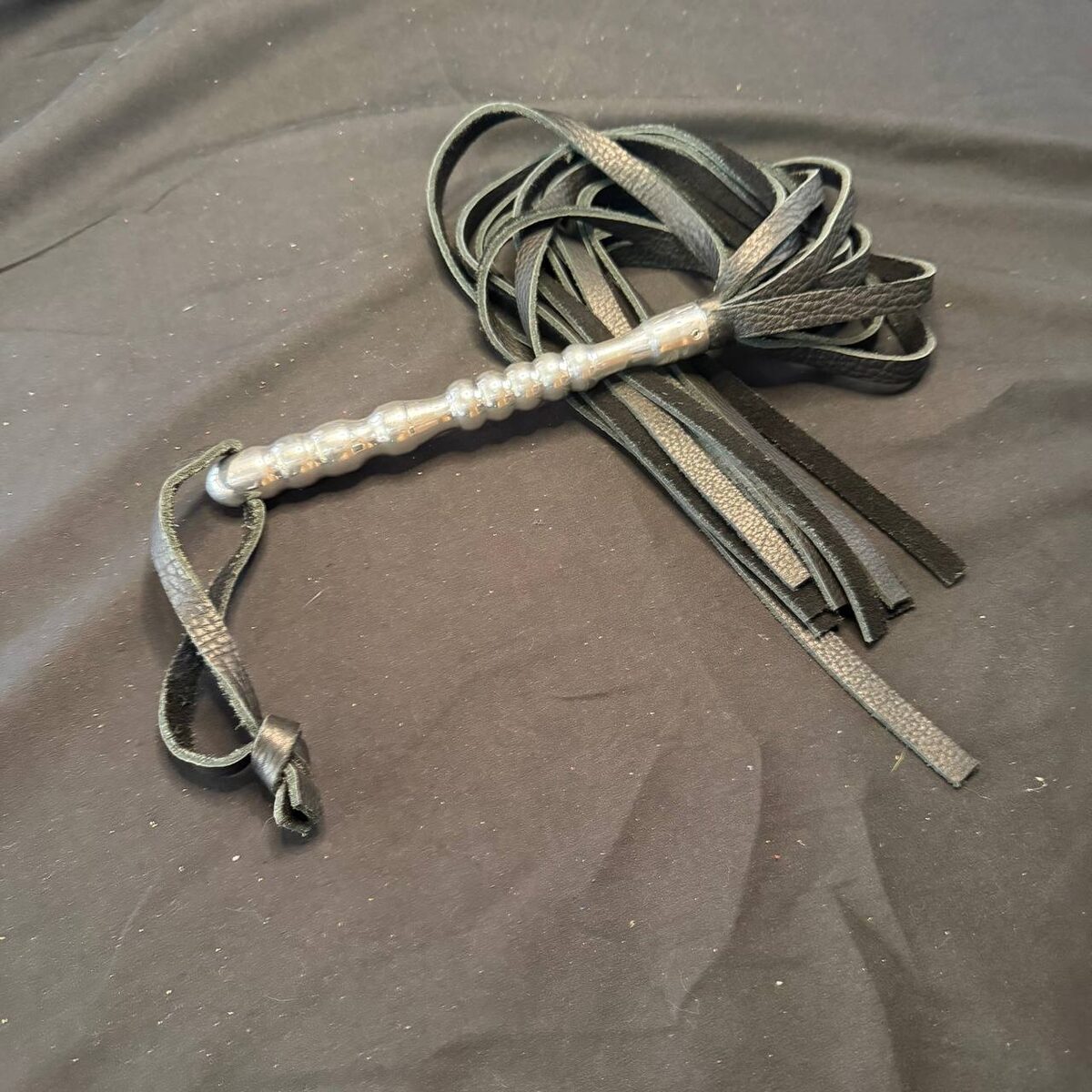 Aluminum Handle Flogger with 18" Leather Falls and 8" Hand Turned Aluminum Handle
