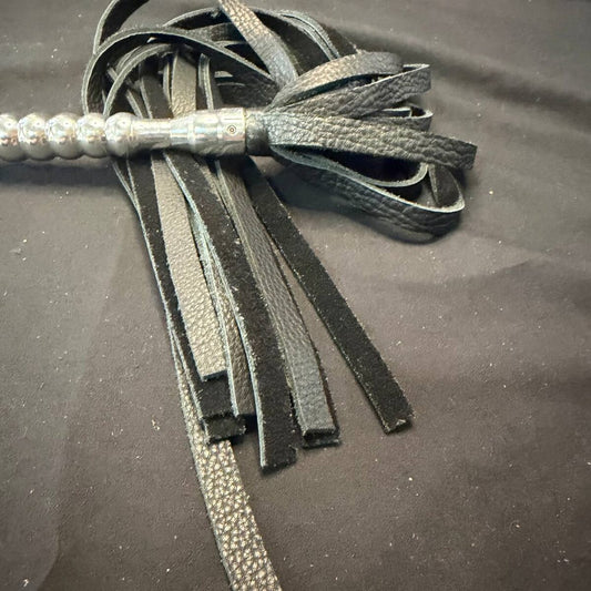 Aluminum Handle Flogger with 18" Leather Falls and 8" Hand Turned Aluminum Handle