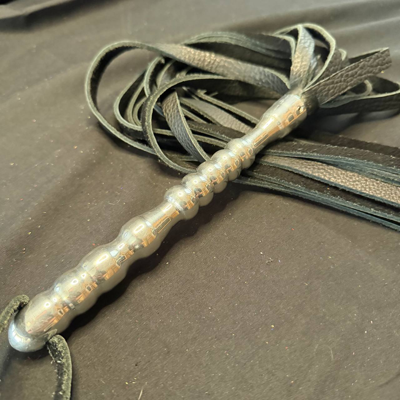 Aluminum Handle Flogger with 18" Leather Falls and 8" Hand Turned Aluminum Handle