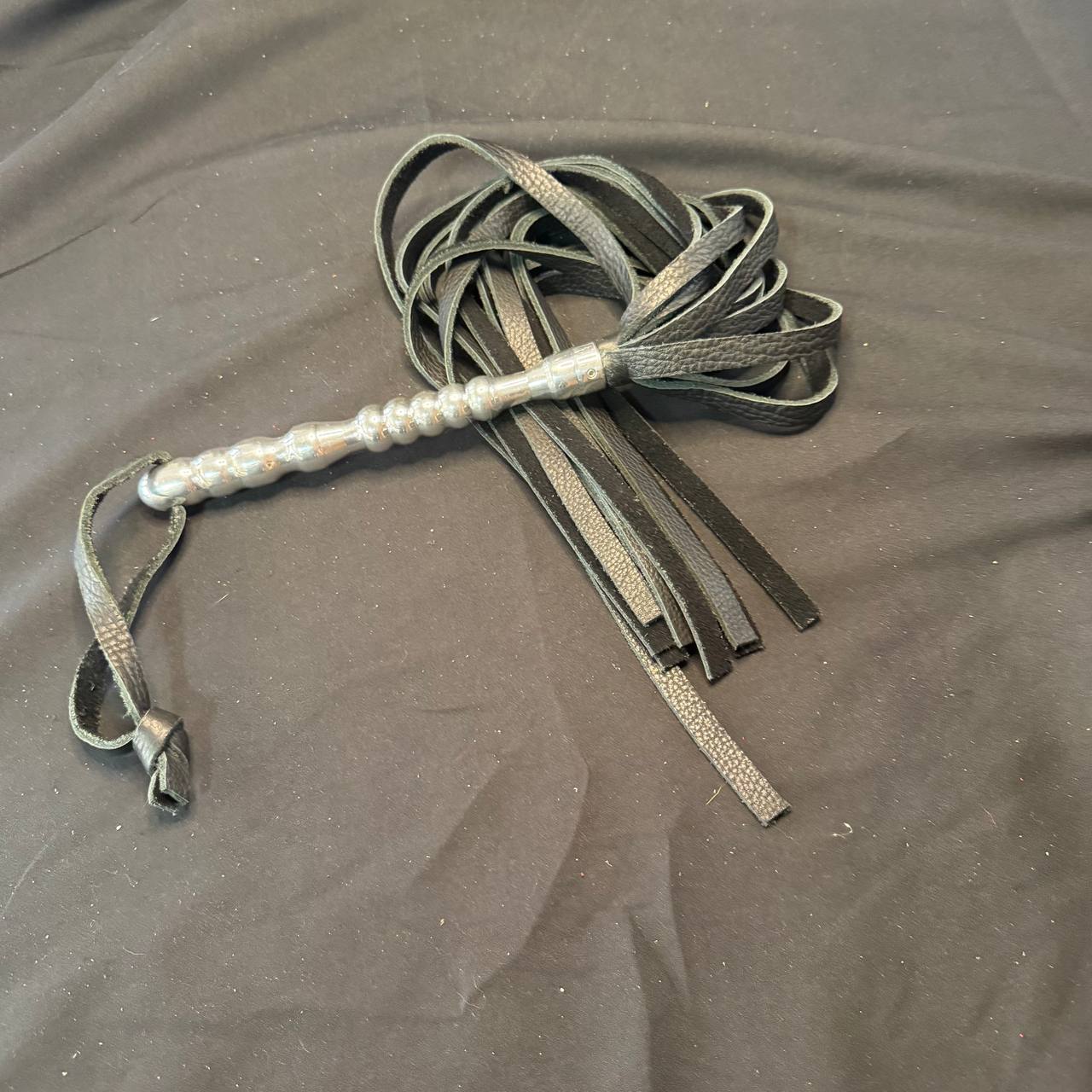 Aluminum Handle Flogger with 18" Leather Falls and 8" Hand Turned Aluminum Handle
