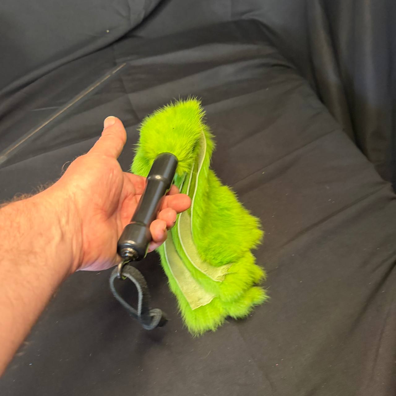 Green rubber handled bunny flogger - 12 inch falls 6 inch handle